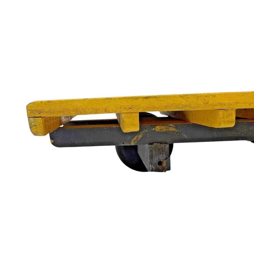 Vintage 1950s Handmade Wooden Ford No.9 Flatbed Toy Truck Yellow Missing Wheel